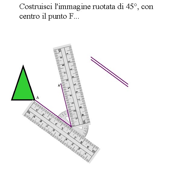 Costruisci l'immagine ruotata di 45°, con centro il punto F. . . A' A