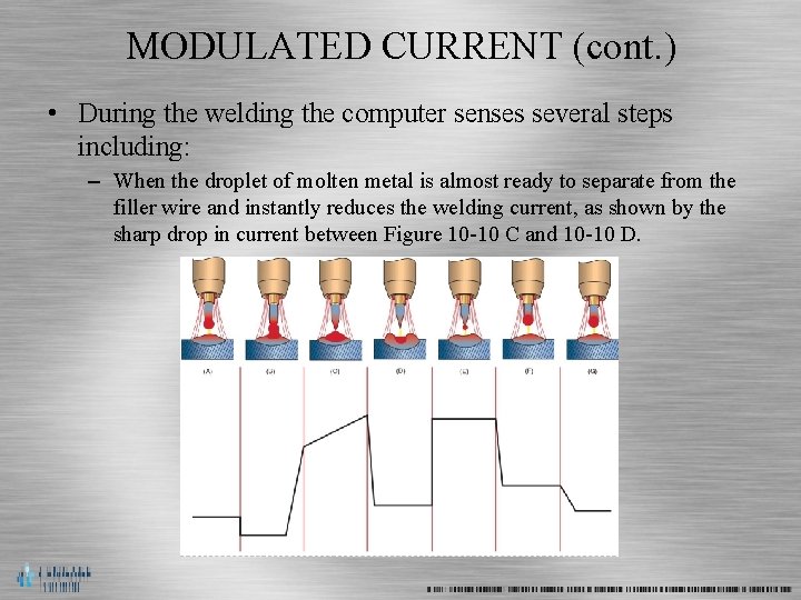 MODULATED CURRENT (cont. ) • During the welding the computer senses several steps including: