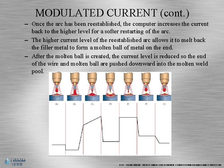 MODULATED CURRENT (cont. ) – Once the arc has been reestablished, the computer increases