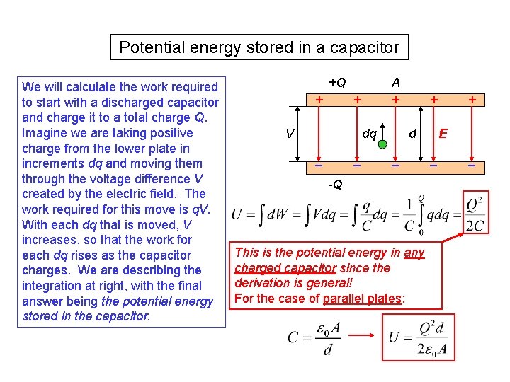 Potential energy stored in a capacitor We will calculate the work required to start