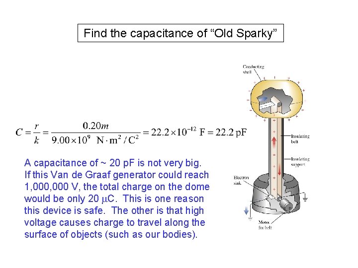 Find the capacitance of “Old Sparky” A capacitance of ~ 20 p. F is