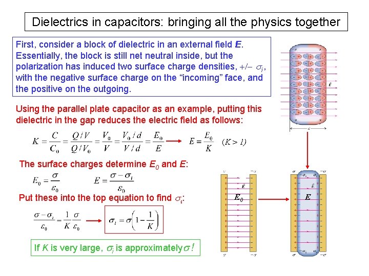 Dielectrics in capacitors: bringing all the physics together First, consider a block of dielectric