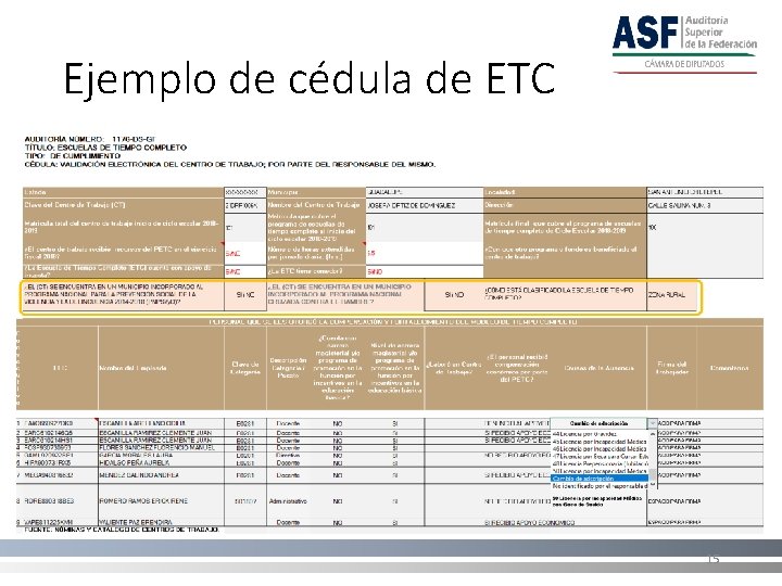 Ejemplo de cédula de ETC 15 