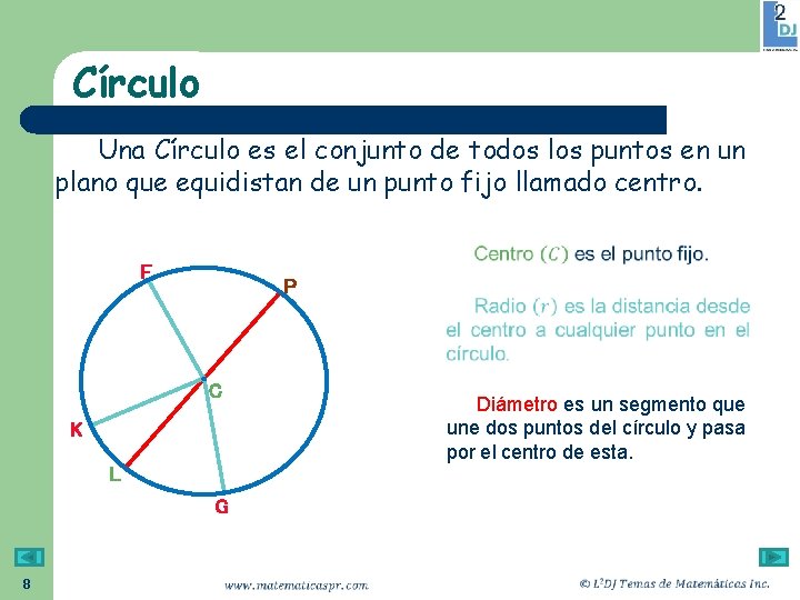 Círculo Una Círculo es el conjunto de todos los puntos en un plano que