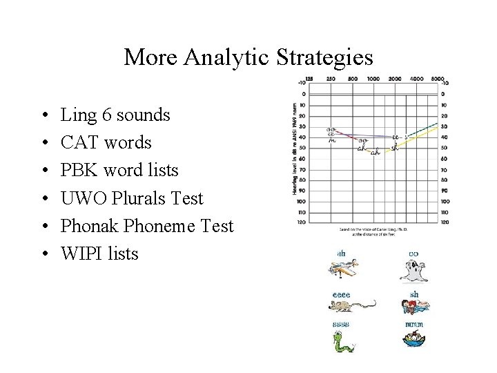 More Analytic Strategies • • • Ling 6 sounds CAT words PBK word lists