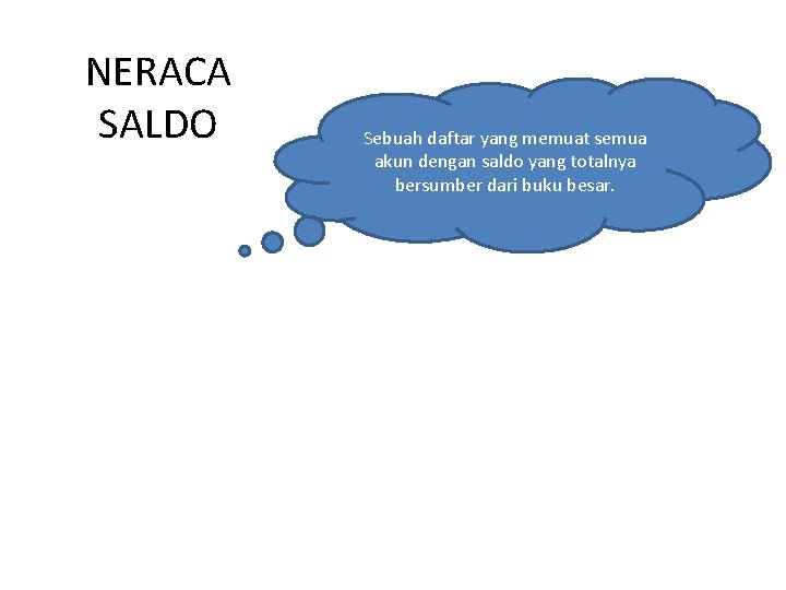 NERACA SALDO Sebuah daftar yang memuat semua akun dengan saldo yang totalnya bersumber dari