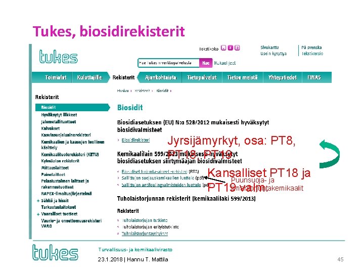 Tukes, biosidirekisterit Jyrsijämyrkyt, osa: PT 8, PT 18, PT 19 Kansalliset PT 18 ja