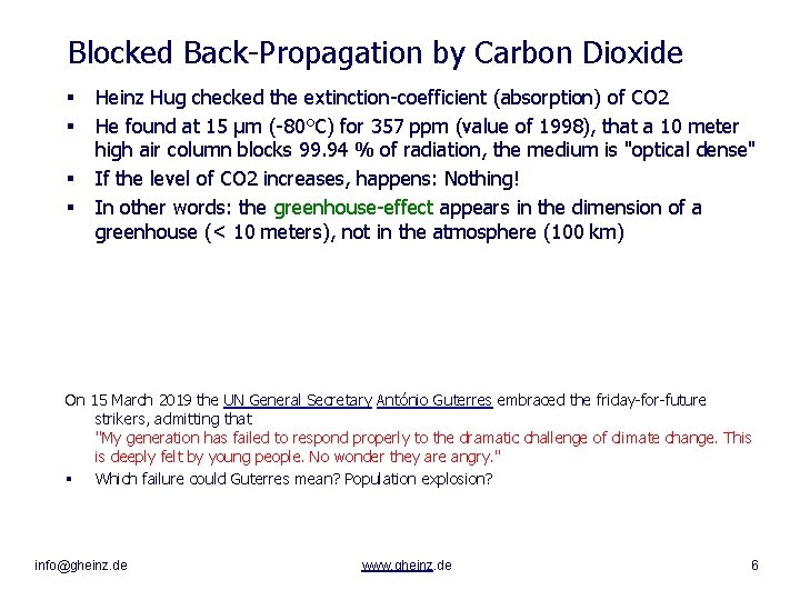 Blocked Back-Propagation by Carbon Dioxide § § Heinz Hug checked the extinction-coefficient (absorption) of