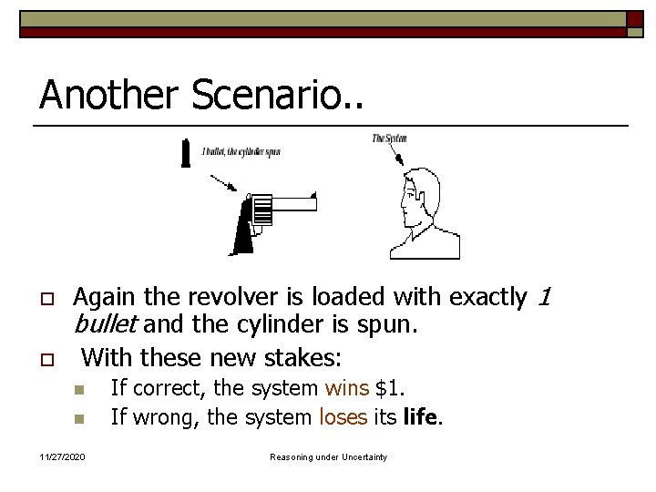 Another Scenario. . o o Again the revolver is loaded with exactly 1 bullet