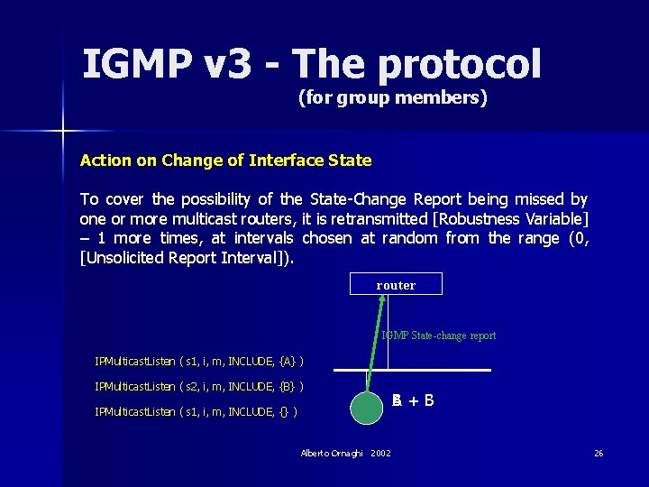 IGMP v 3 - The protocol (for group members) Action on Change of Interface