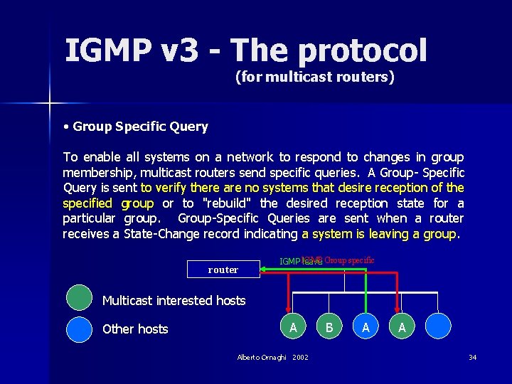 IGMP v 3 - The protocol (for multicast routers) • Group Specific Query To