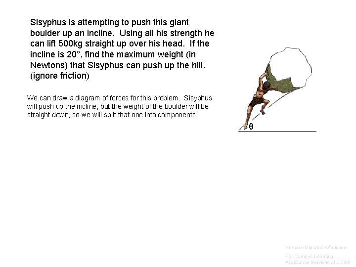 Sisyphus is attempting to push this giant boulder up an incline. Using all his