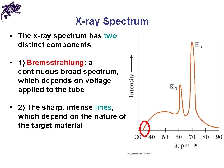 X-ray Spectrum • The x-ray spectrum has two distinct components • 1) Bremsstrahlung: a