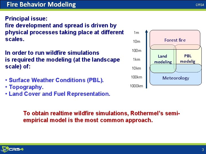 Fire Behavior Modeling Principal issue: fire development and spread is driven by physical processes