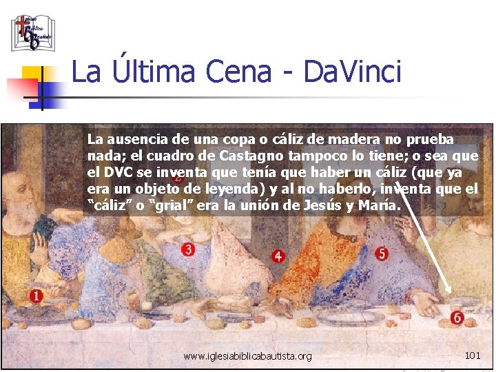 La Última Cena - Da. Vinci La ausencia de una copa o cáliz de