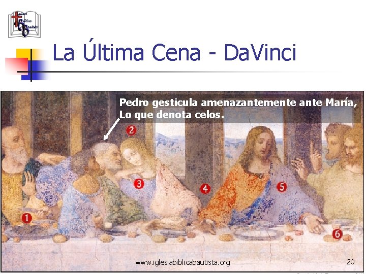La Última Cena - Da. Vinci Pedro gesticula amenazantemente ante María, Lo que denota