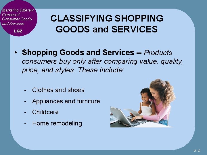 Marketing Different Classes of Consumer Goods and Services LG 2 CLASSIFYING SHOPPING GOODS and