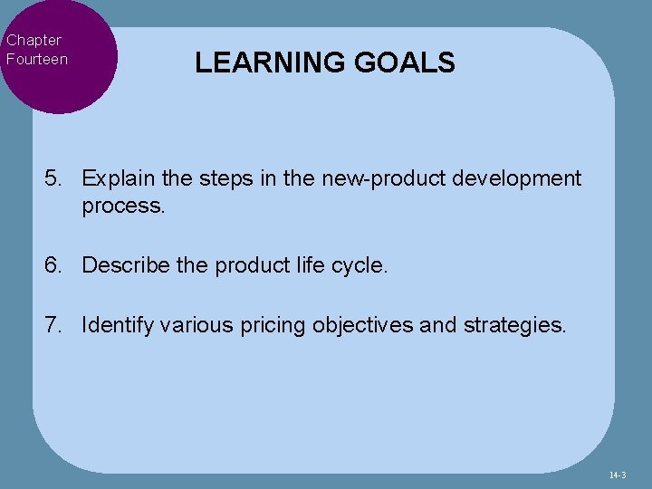 Chapter Fourteen LEARNING GOALS 5. Explain the steps in the new-product development process. 6.