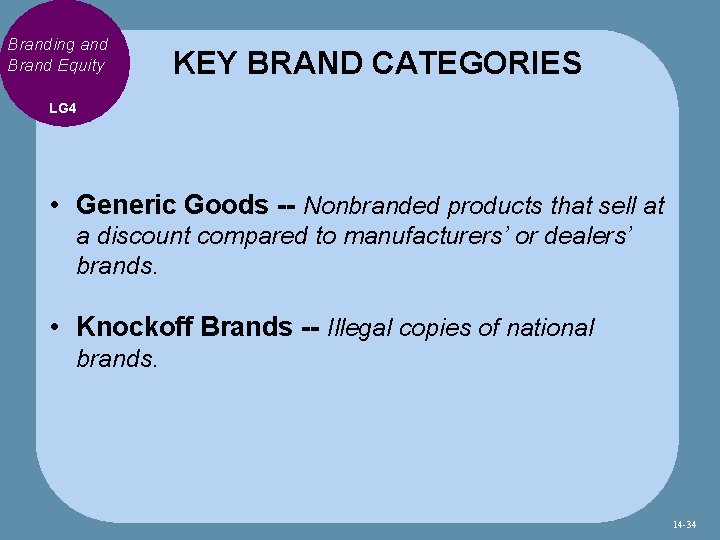 Branding and Brand Equity KEY BRAND CATEGORIES LG 4 • Generic Goods -- Nonbranded