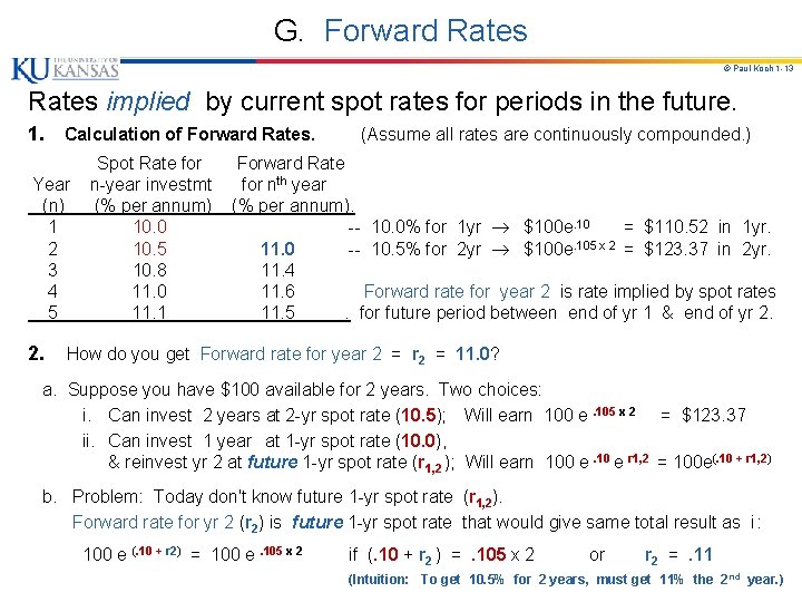 G. Forward Rates © Paul Koch 1 -13 Rates implied by current spot rates