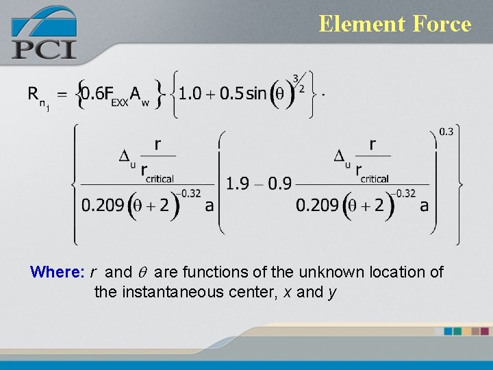 Element Force Where: r and q are functions of the unknown location of the