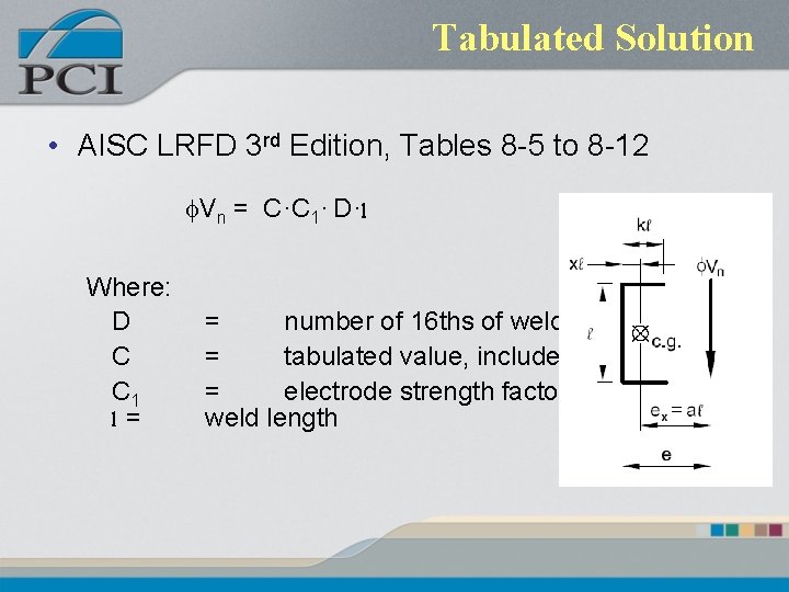 Tabulated Solution • AISC LRFD 3 rd Edition, Tables 8 -5 to 8 -12
