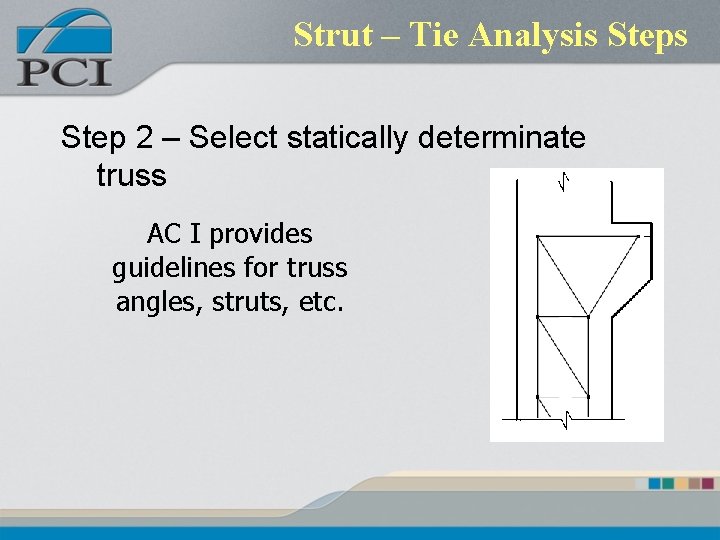 Strut – Tie Analysis Step 2 – Select statically determinate truss AC I provides