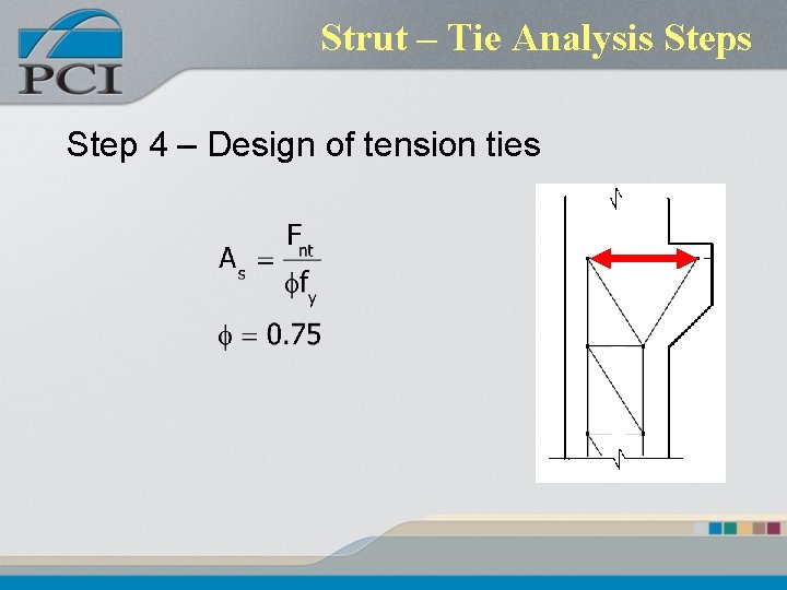 Strut – Tie Analysis Step 4 – Design of tension ties 