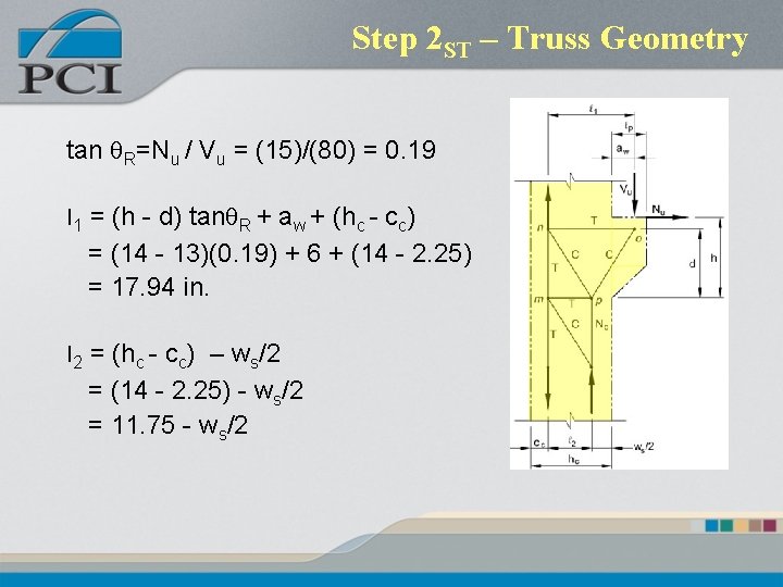 Step 2 ST – Truss Geometry tan q. R=Nu / Vu = (15)/(80) =