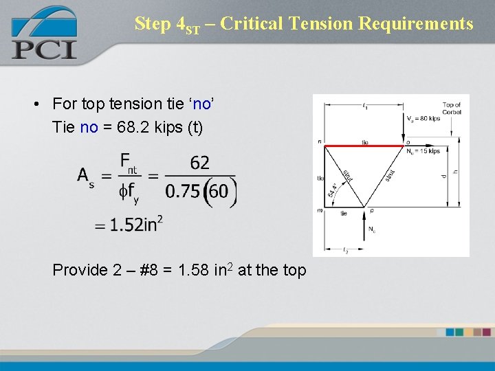 Step 4 ST – Critical Tension Requirements • For top tension tie ‘no’ Tie