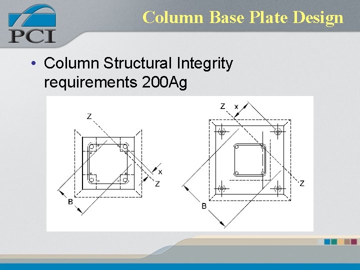 Column Base Plate Design • Column Structural Integrity requirements 200 Ag 