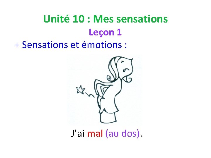 Unité 10 : Mes sensations Leçon 1 + Sensations et émotions : J’ai mal