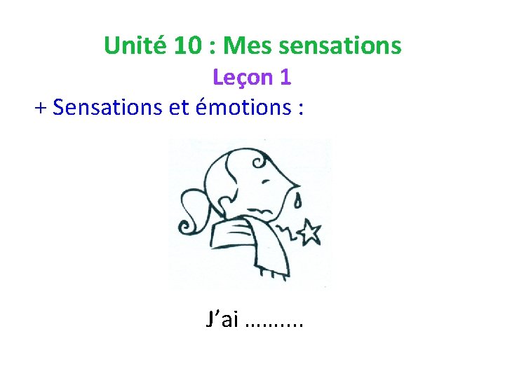 Unité 10 : Mes sensations Leçon 1 + Sensations et émotions : J’ai …….