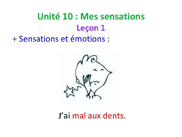 Unité 10 : Mes sensations Leçon 1 + Sensations et émotions : J’ai mal