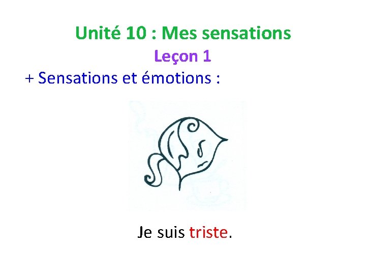 Unité 10 : Mes sensations Leçon 1 + Sensations et émotions : Je suis