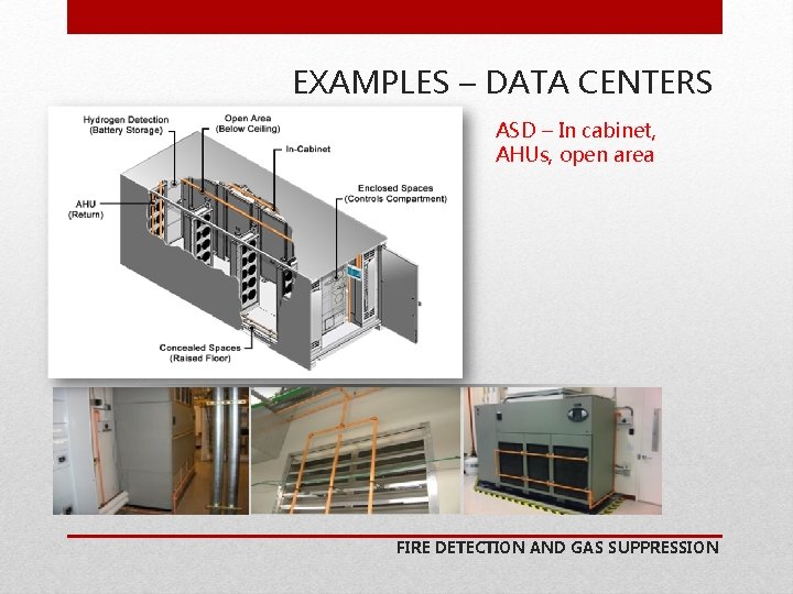 EXAMPLES – DATA CENTERS ASD – In cabinet, AHUs, open area FIRE DETECTION AND