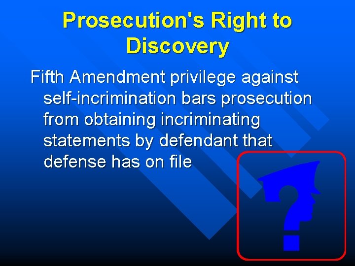 Prosecution's Right to Discovery Fifth Amendment privilege against self-incrimination bars prosecution from obtaining incriminating