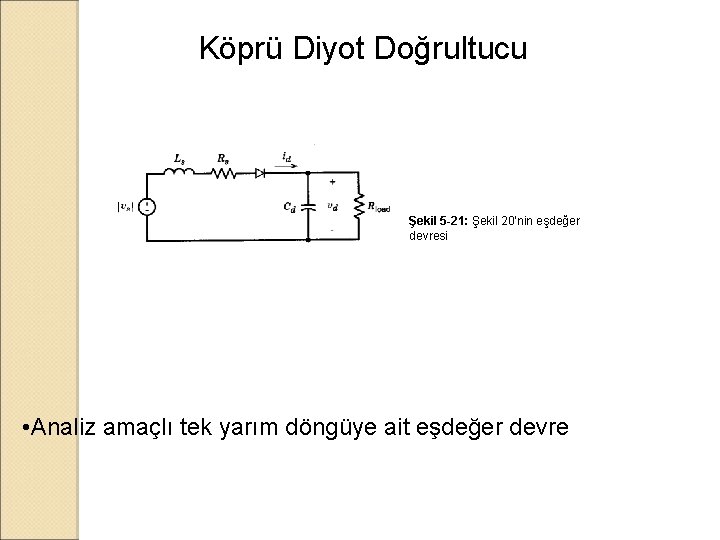 Köprü Diyot Doğrultucu Şekil 5 -21: Şekil 20’nin eşdeğer devresi • Analiz amaçlı tek