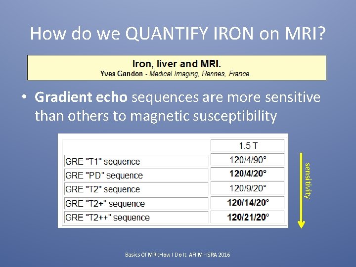 How do we QUANTIFY IRON on MRI? • Gradient echo sequences are more sensitive