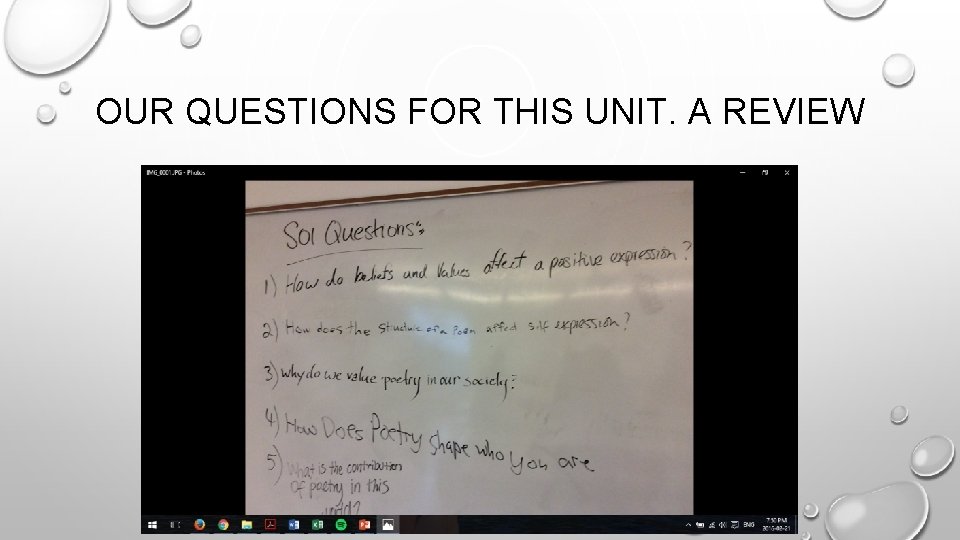 OUR QUESTIONS FOR THIS UNIT. A REVIEW 