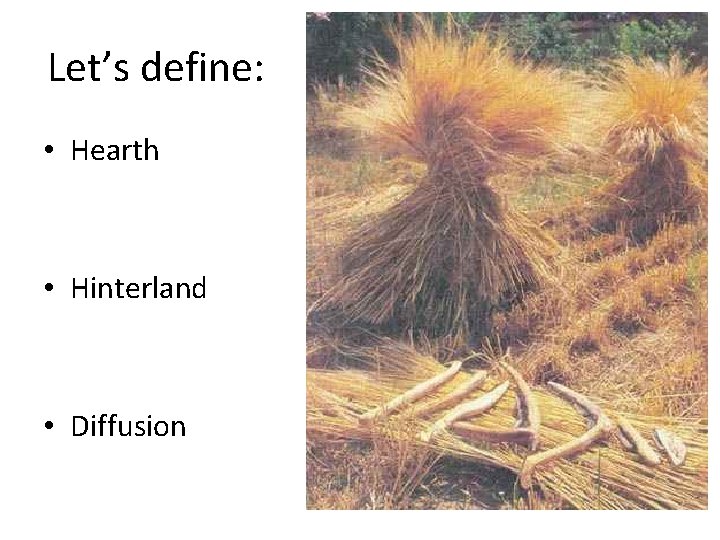 Let’s define: • Hearth • Hinterland • Diffusion 