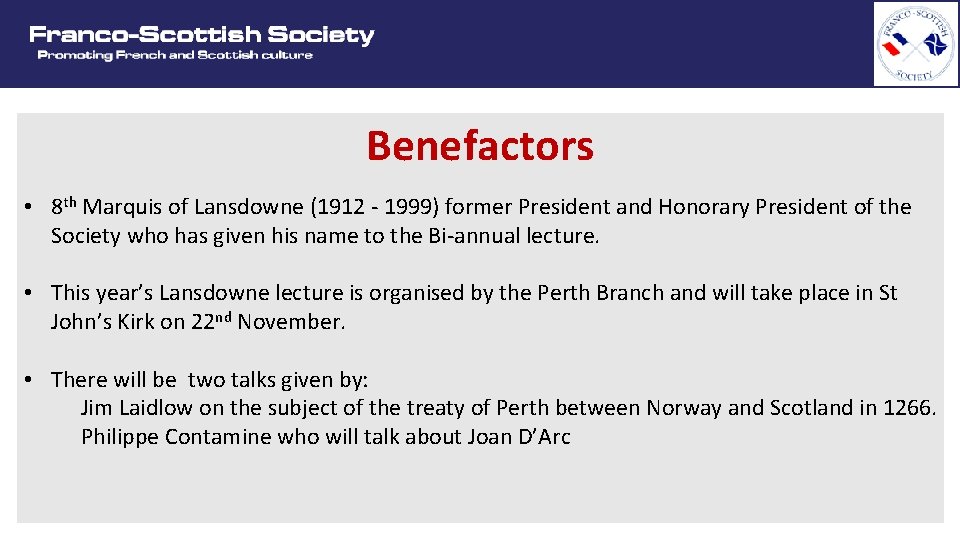 Benefactors • 8 th Marquis of Lansdowne (1912 - 1999) former President and Honorary Benefactors • 8 th Marquis of Lansdowne (1912 - 1999) former President and Honorary