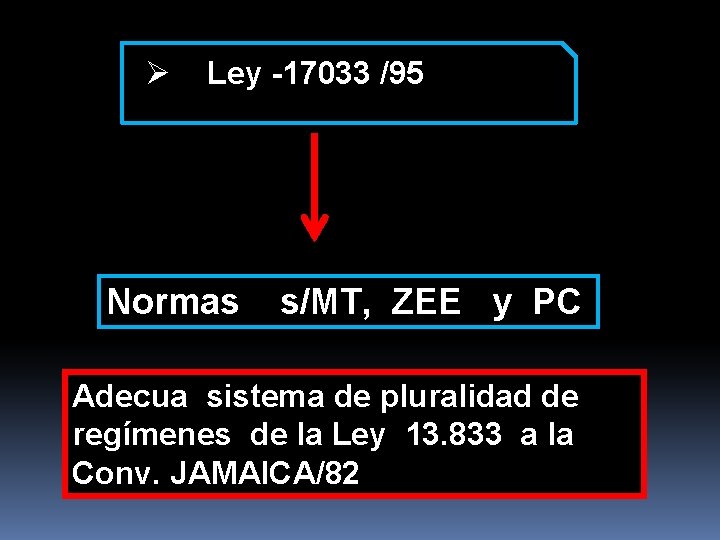Ø Ley -17033 /95 Normas s/MT, ZEE y PC Adecua sistema de pluralidad de