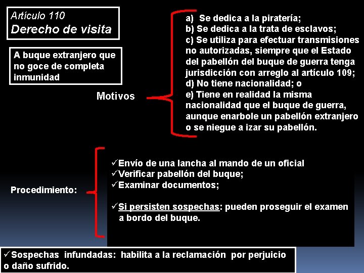 Artículo 110 Derecho de visita A buque extranjero que no goce de completa inmunidad