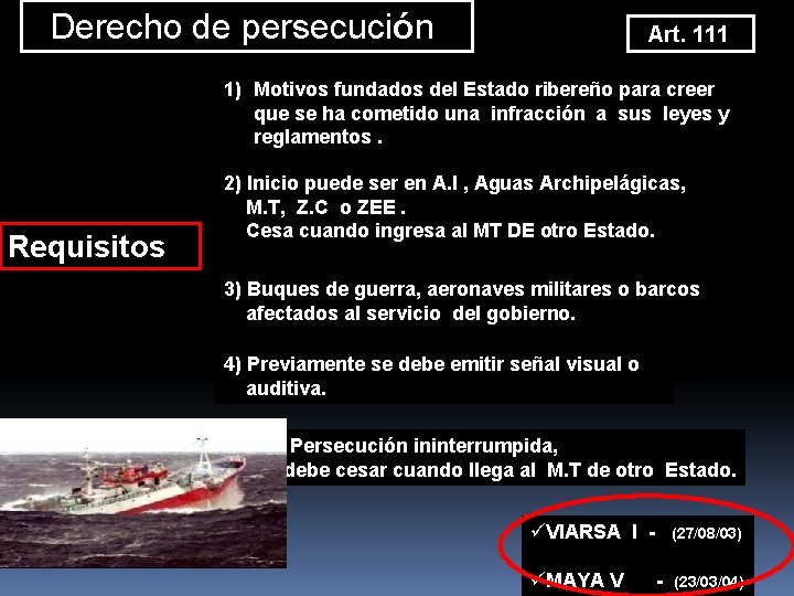  Derecho de persecución Art. 111 1) Motivos fundados del Estado ribereño para creer