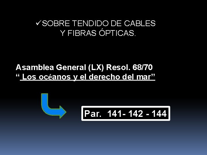 üSOBRE TENDIDO DE CABLES Y FIBRAS ÓPTICAS. Asamblea General (LX) Resol. 68/70 “ Los