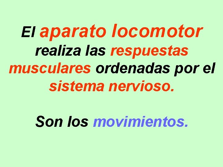 El aparato locomotor realiza las respuestas musculares ordenadas por el sistema nervioso. Son los