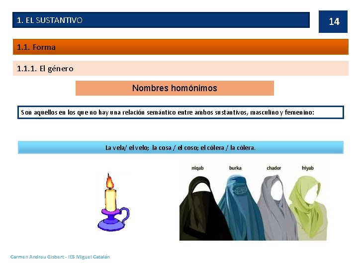 1. EL SUSTANTIVO 14 1. 1. Forma 1. 1. 1. El género Nombres homónimos