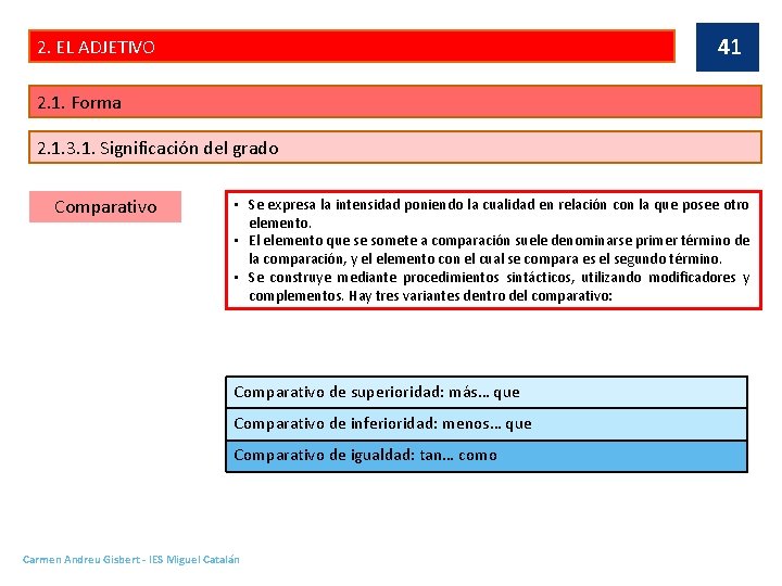 41 2. EL ADJETIVO 2. 1. Forma 2. 1. 3. 1. Significación del grado