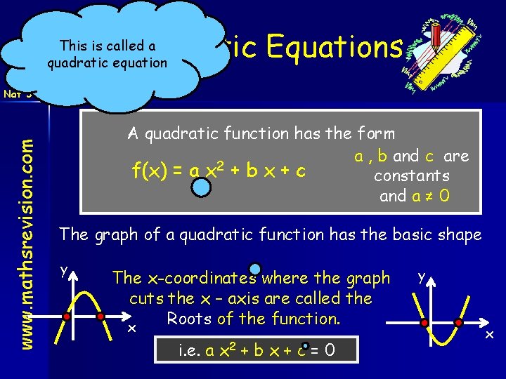 Quadratic Equations This is called a quadratic equation www. mathsrevision. com Nat 5 A Quadratic Equations This is called a quadratic equation www. mathsrevision. com Nat 5 A